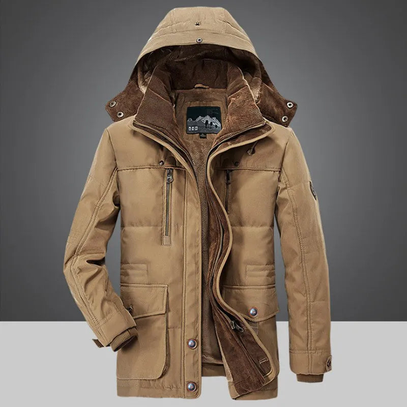 Stijlvolle heren winddichte parka, optimale bescherming tegen kou en wind in de winter.