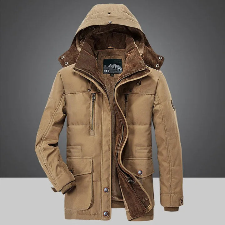 Stijlvolle heren winddichte parka, optimale bescherming tegen kou en wind in de winter.