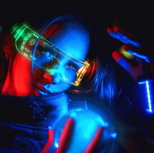 Neon EL bril, ideaal voor cyberpunk cosplay, festivals en glow party evenementen. Futuristische unisex accessoire.