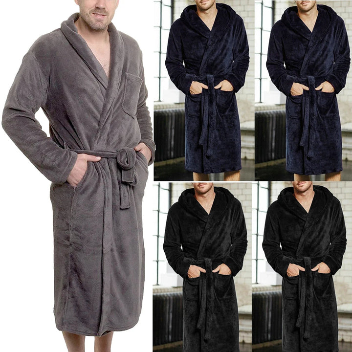 Stijlvolle heren flanellen badjas, superzacht en warm. Ideale comfortabele loungekleding voor heren.