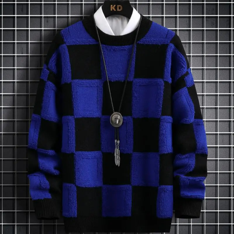 Stijlvolle geruite wintertrui voor heren. Trendy herenkleding, warm en comfortabel.