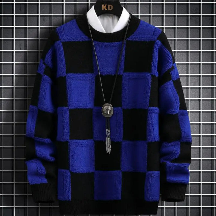 Stijlvolle geruite wintertrui voor heren. Trendy herenkleding, warm en comfortabel.