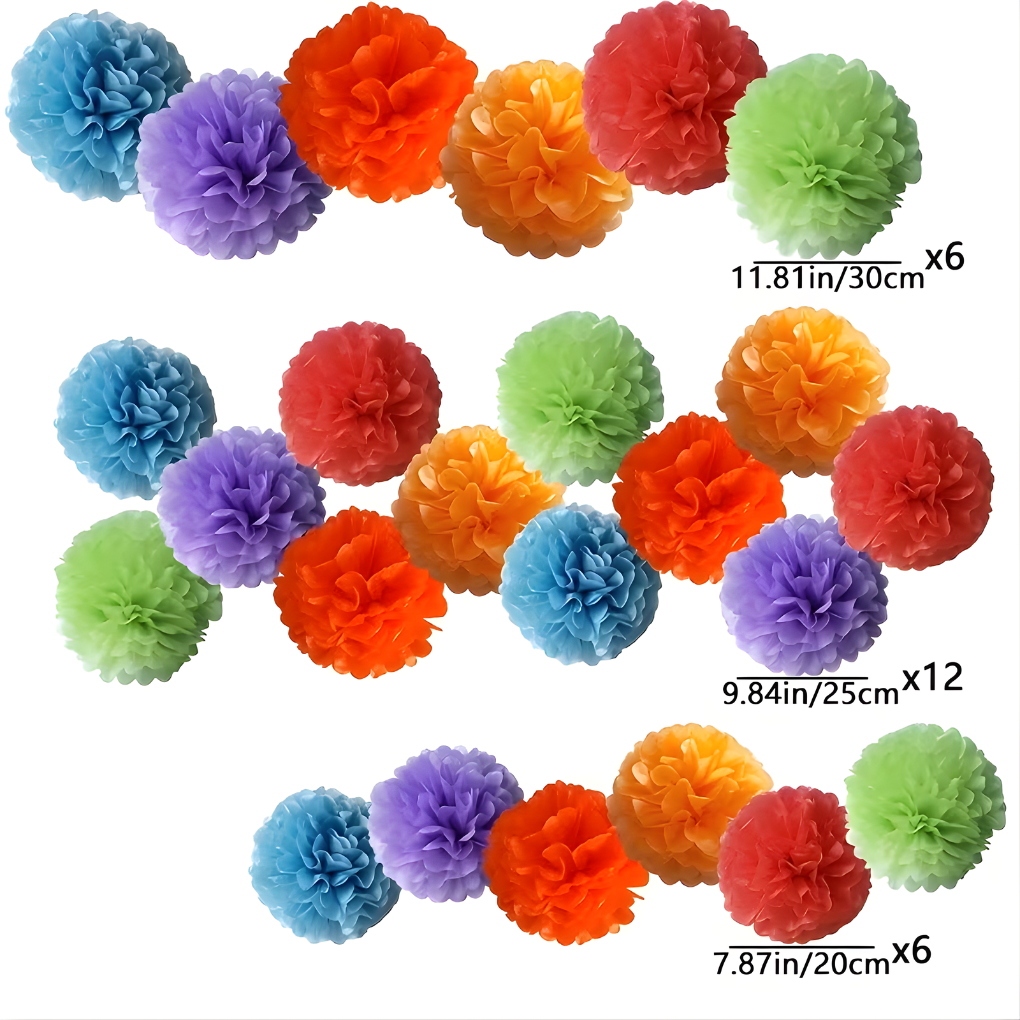 24-delige pastelkleurige papieren bloemen & ballonnen set voor bohemian feestdecoratie, ideaal voor bruiloft of babyborrel.