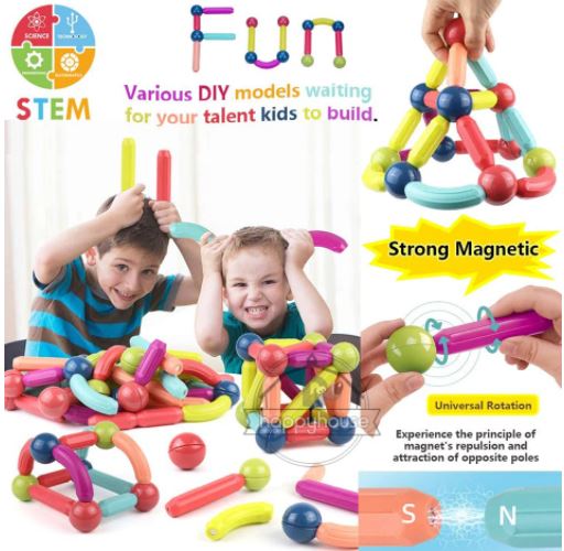 Kinderen bouwen diverse constructies met deze magnetische bouwset. Creatief, educatief en duurzaam ABS speelgoed.