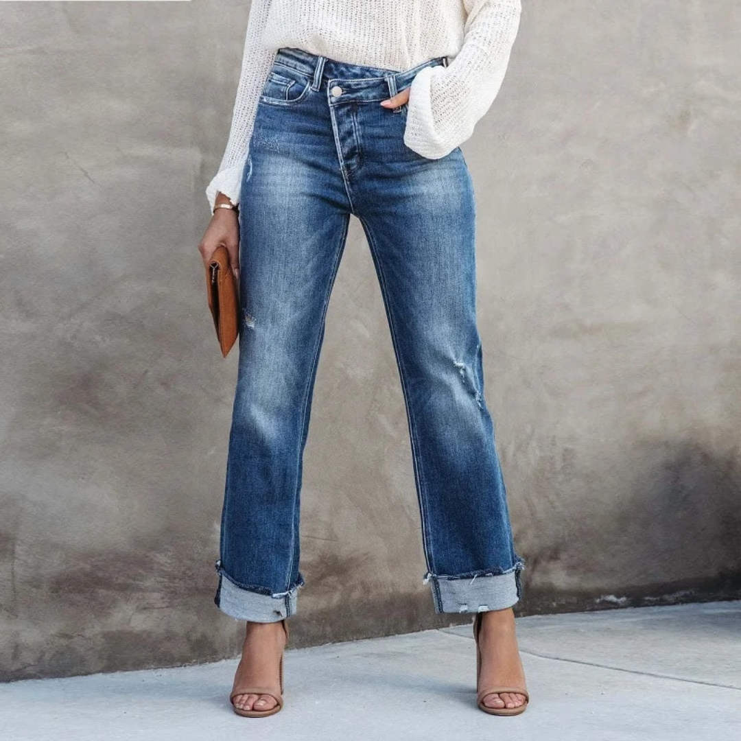 Comfortabele damesbroek met hoge taille, ideaal voor een relaxte maar stijlvolle look in lente/zomer.