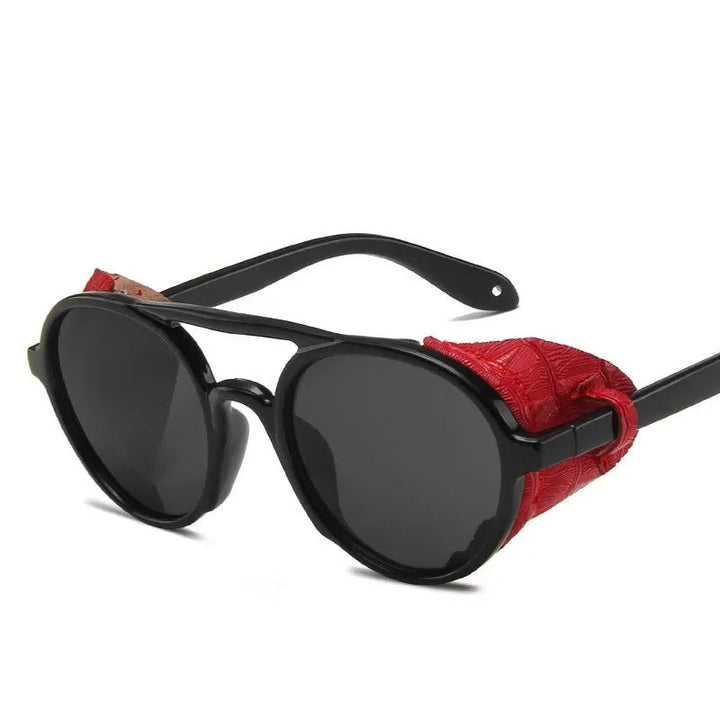 Trendy ronde heren zonnebril, steampunk design. Donkere glazen, metalen frame voor een unieke stijl.