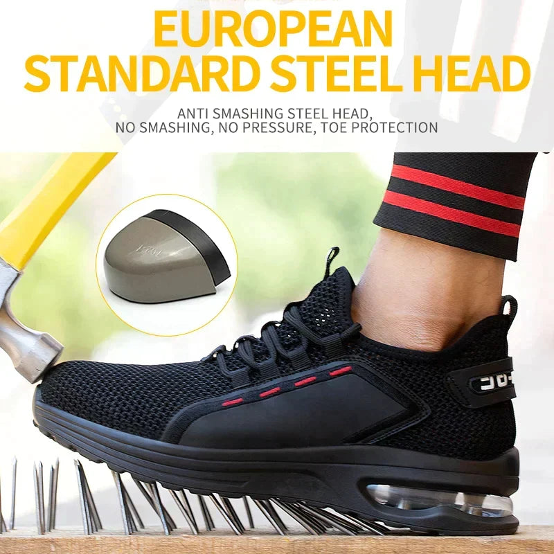 Duurzame veiligheidsschoenen SteelFlex One: stalen neus, kevlar zool, ideaal voor bouw en logistiek.