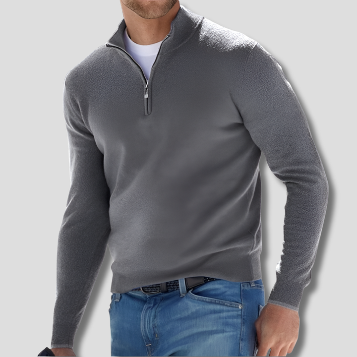 Casual heren trui van zacht gebreid katoen. Pullover met ritskraag ideaal voor dagelijkse mode en comfort.