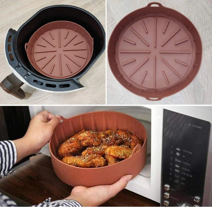 Hittebestendig siliconen kookschaal; ideaal keukenaccessoire voor uw airfryer. Vaatwasmachinebestendig.