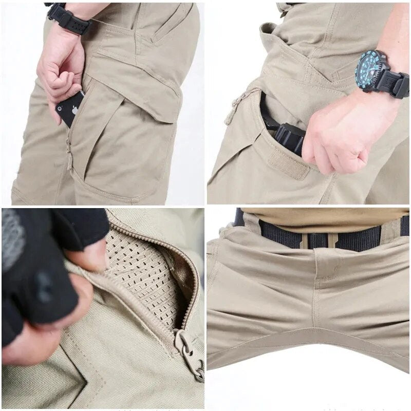 Heren tactische outdoorbroek, sneldrogend, waterdicht en uitgerust met diverse cargozakken.