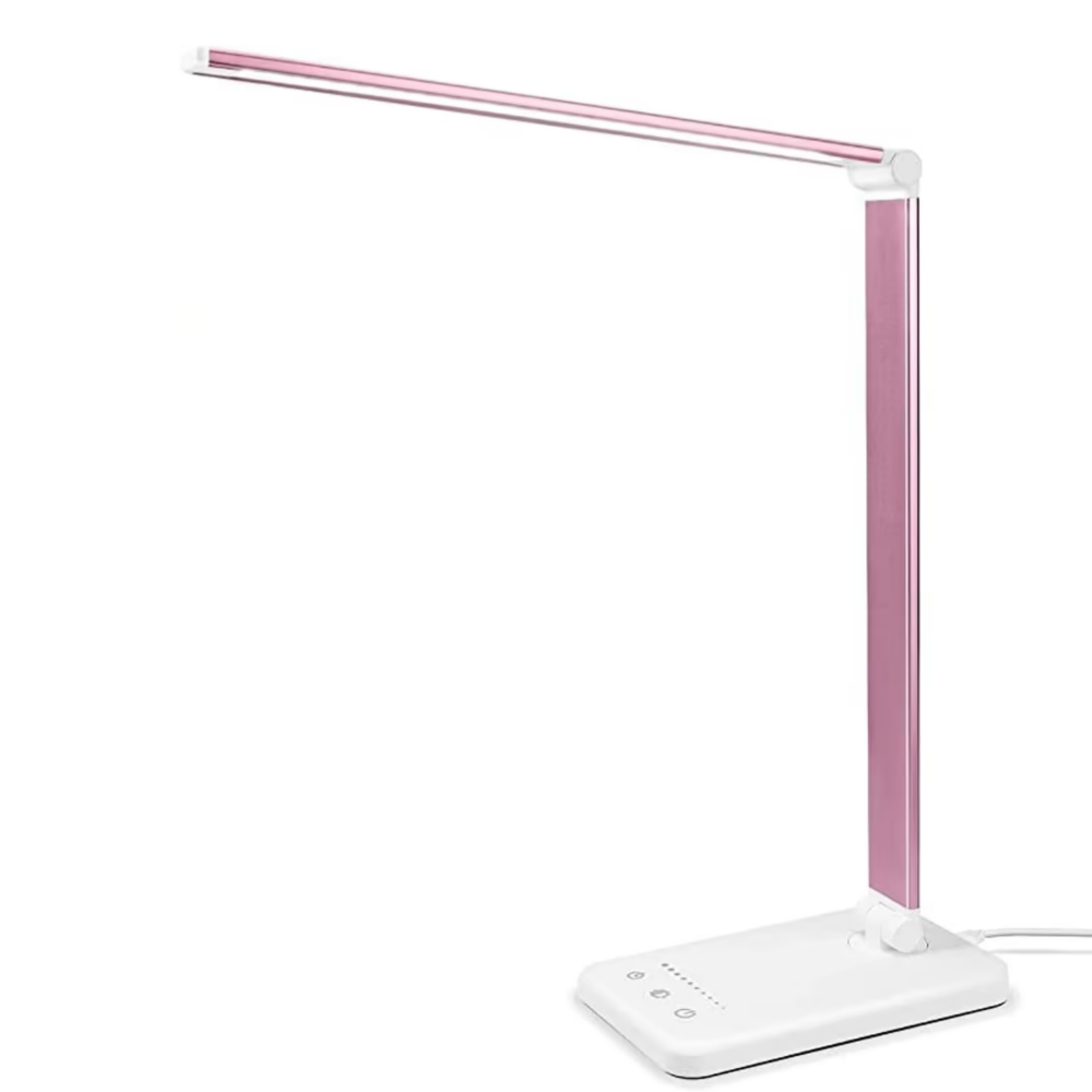Flexibele BrightEase LED studeerlamp met oogvriendelijk licht op een bureau, ideaal voor lange studiesessies.