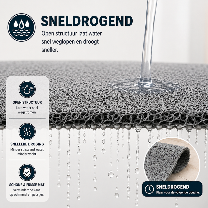 Veilige antislip douchemat, voorkomt uitglijden, essentieel badkameraccessoire.