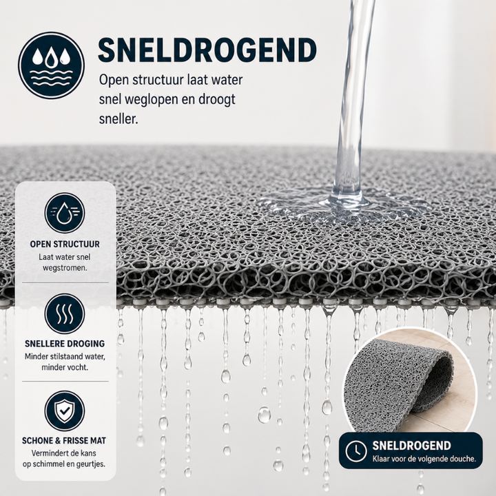 Veilige antislip douchemat, voorkomt uitglijden, essentieel badkameraccessoire.