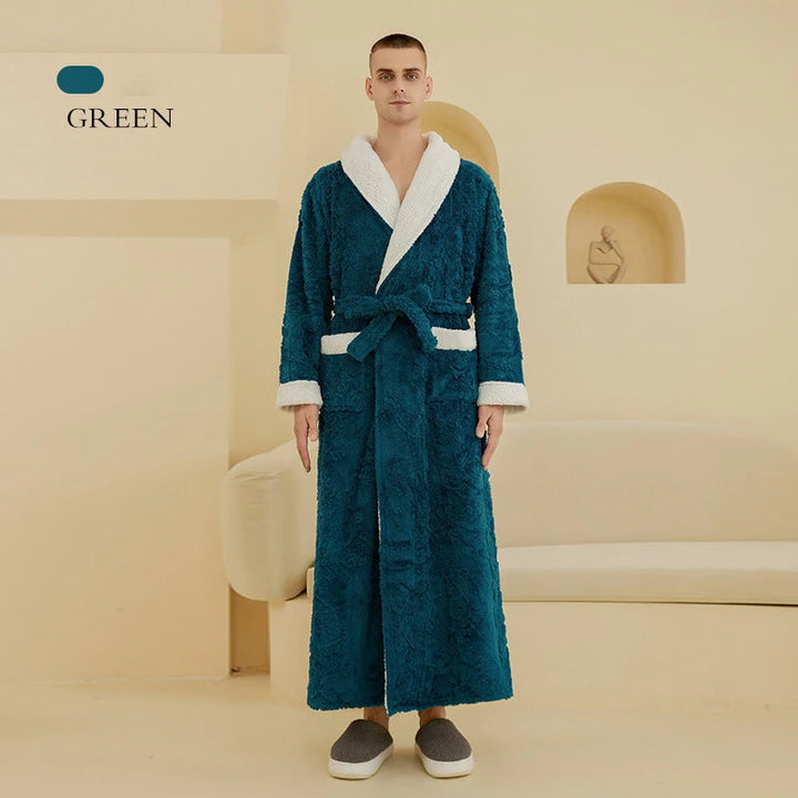 Comfortabele heren badjas van jacquard fleece, perfect als warme ochtendjas of nachtkleding.