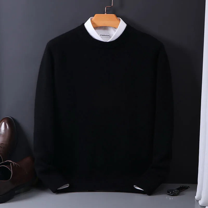 Zachte, warme heren trui van puur kasjmier, oversized pasvorm met klassieke O-hals, ideaal voor casual luxe.