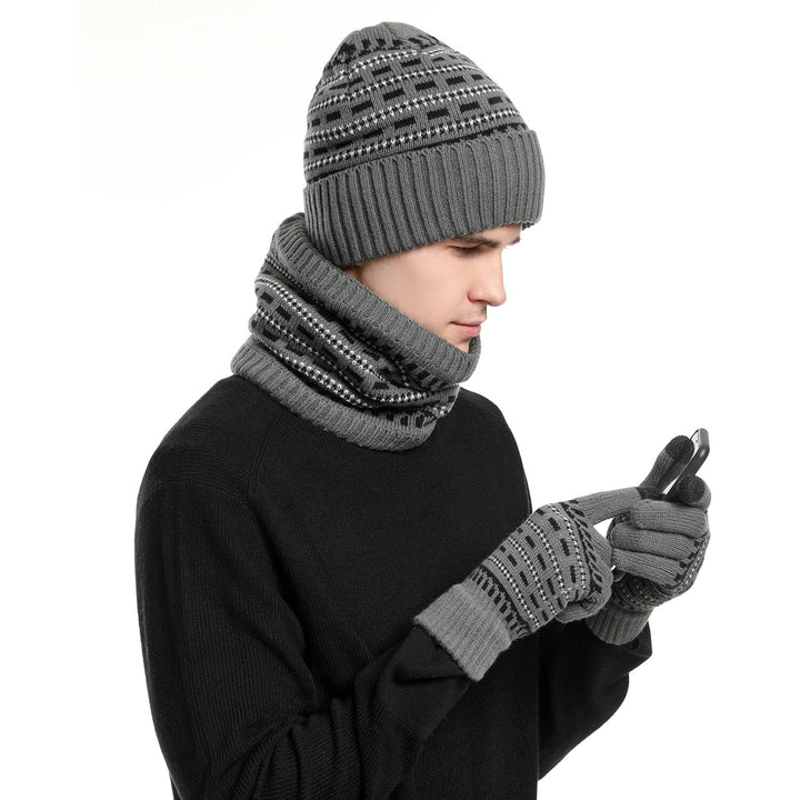 Extra warme fleece heren winterset: muts, sjaal en handschoenen voor de koudste winterdagen, maximale bescherming.