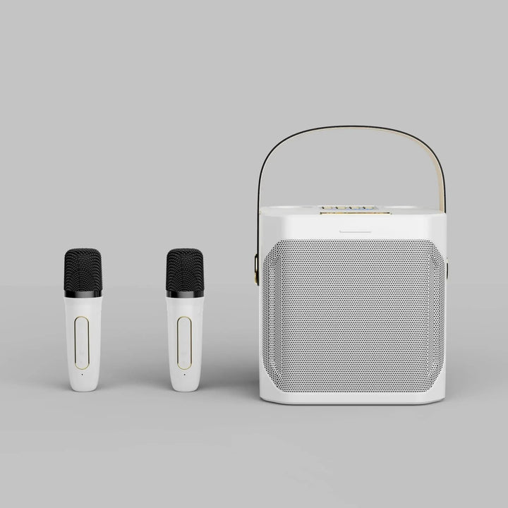 Karaoke boombox met dubbele draadloze microfoons en Bluetooth voor eindeloos zangplezier op elk feest.