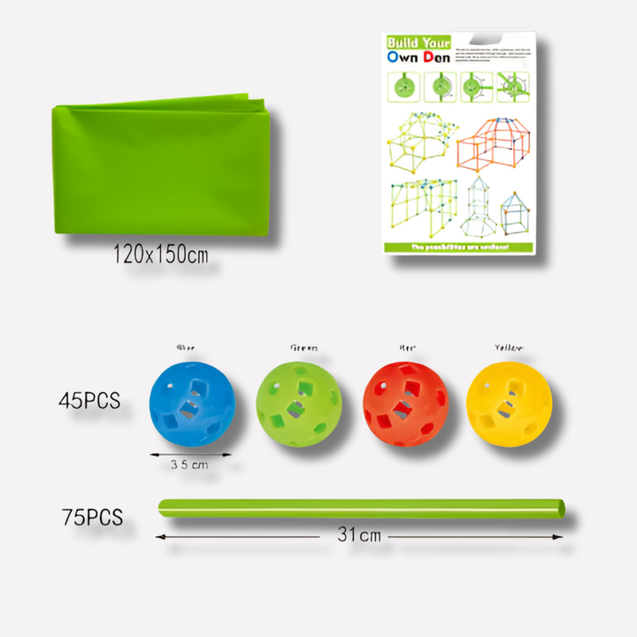Playit creatieve bouwtent speelset voor kinderen; educatief bouwpakket voor binnen & buiten, MALORIA speeltent fort.