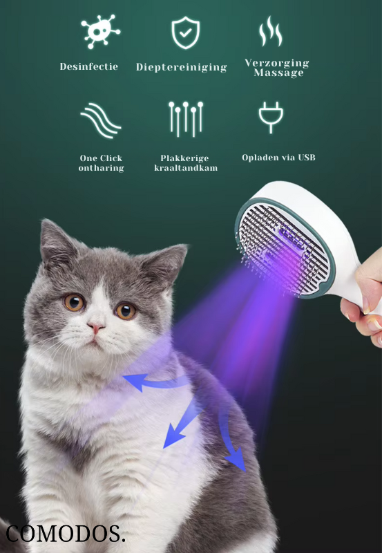 Huisdierborstel met UV-sterilisatie. Krachtige vlooien- en tekenverwijderaar voor optimale bescherming.