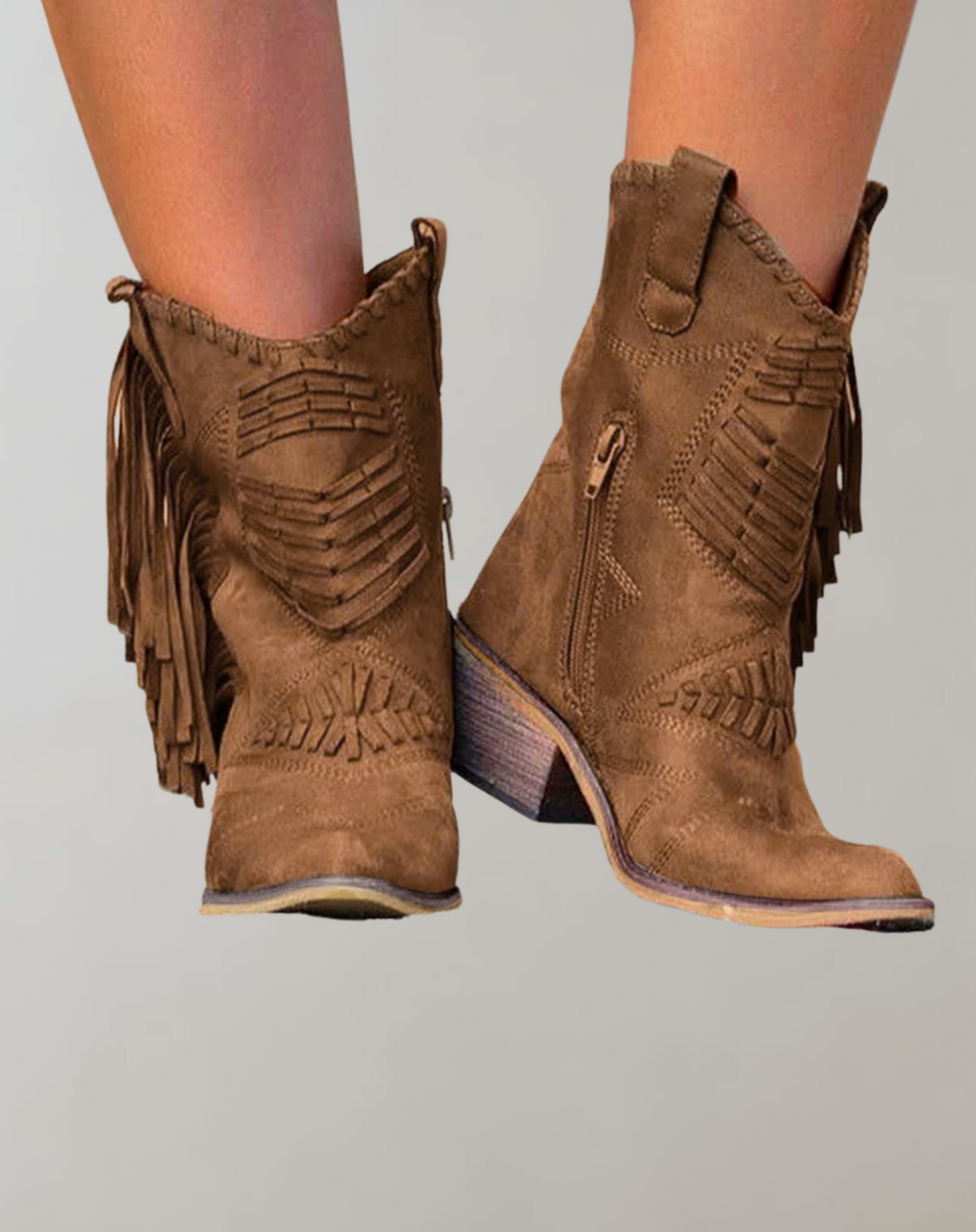 Comfortabele dames Kwastjes Laarzen Selena in bruin, perfect voor modebewuste vrouwen en elke gelegenheid.