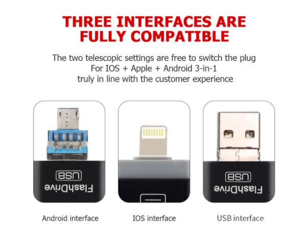 Mobiele USB flash drive voor telefoon en PC, ideaal voor opslag van bestanden en data backup.