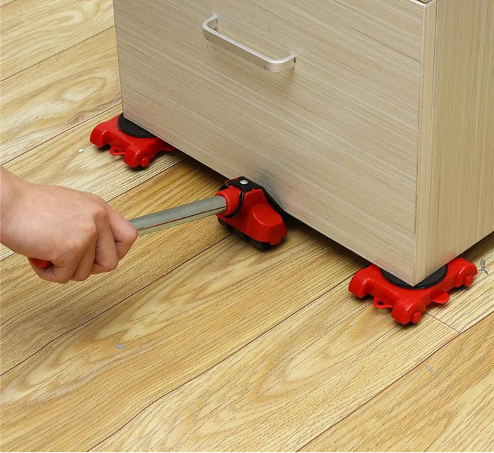 Detail van de ergonomische hefboom van de Liftaro meubelverplaatsset om meubels eenvoudig op te tillen.