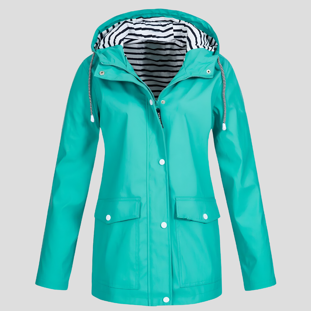 Comfortabele functionele outdoor regenjas voor dames, met capuchon, perfect voor lente en herfstweer.