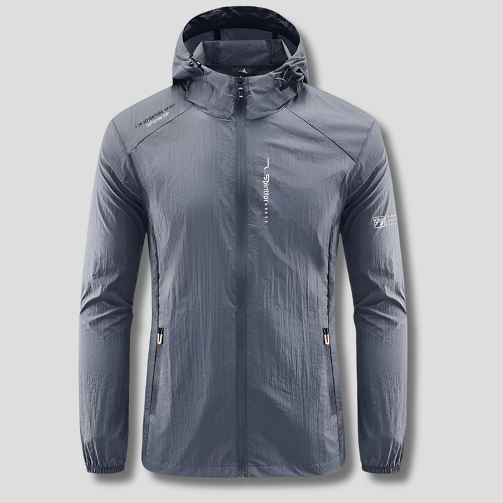 Wind- en zonbestendige heren herfstjas, ultralicht en compact. Met capuchon, perfect voor buitenactiviteiten.