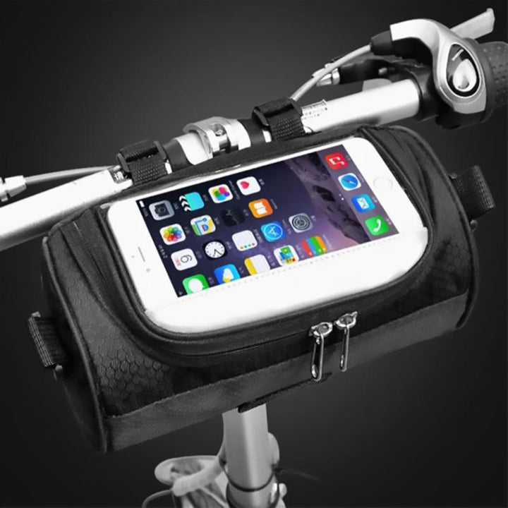 Unisex fietstas met touchscreen telefoonhouder; perfect voor navigatie en veilige opslag tijdens fietsen en buitensport.