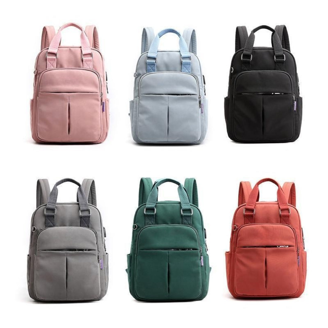 Unisex waterdichte rugzak met USB-oplaadpoort, ideaal voor laptop, school, werk en reizen.