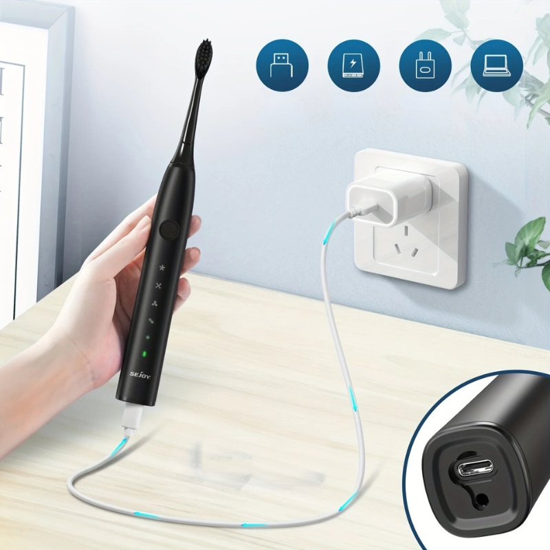 Ultrasone tandenborstel voor volwassenen, oplaadbaar, voor superieure mondhygiëne en diepe reiniging.