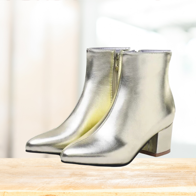 Modieuze glitter dames enkellaarsjes, zilver, goud of zwart. Comfortabele en elegante damesschoenen voor feesten.