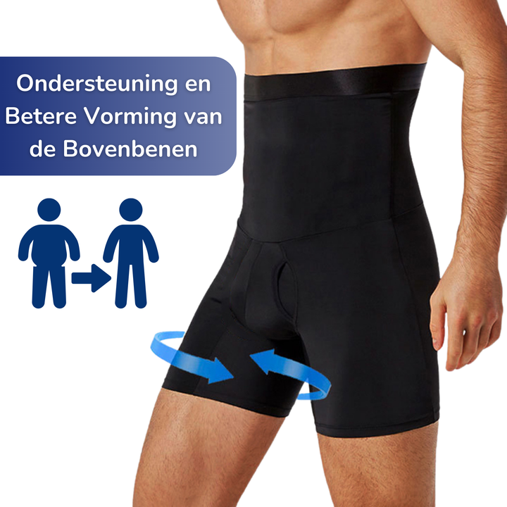 Heren compressiebroek zwart. Voor slanke buik, rugondersteuning en stevige compressie rond bovenbenen.