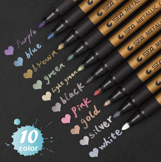 Set van metallic markers voor glanzende kunstwerken en creatieve projecten, ideaal voor tekenen en knutselen.