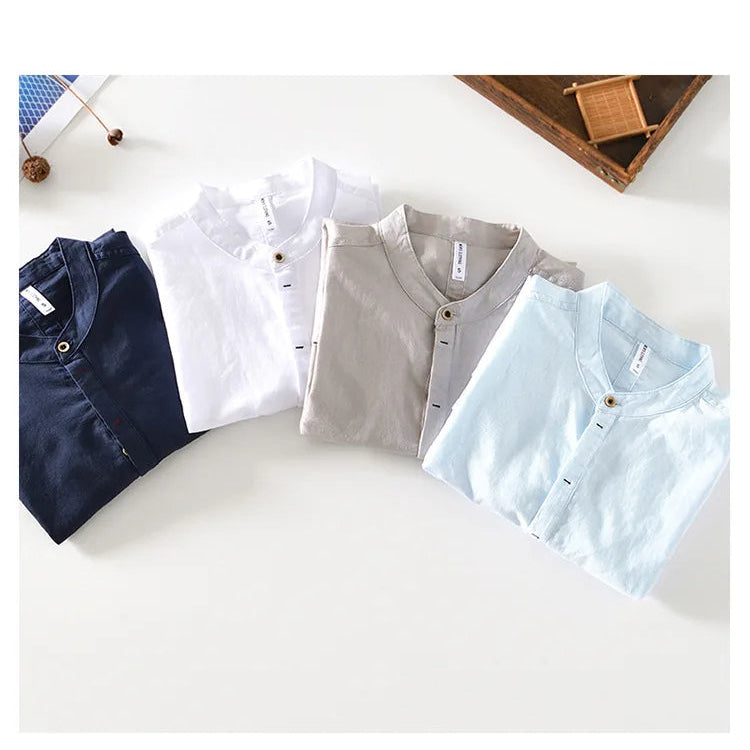 Zomerkleding: modern Hoymans herenoverhemd met mandarin kraag, comfortabel en losvallend voor casual stijl.