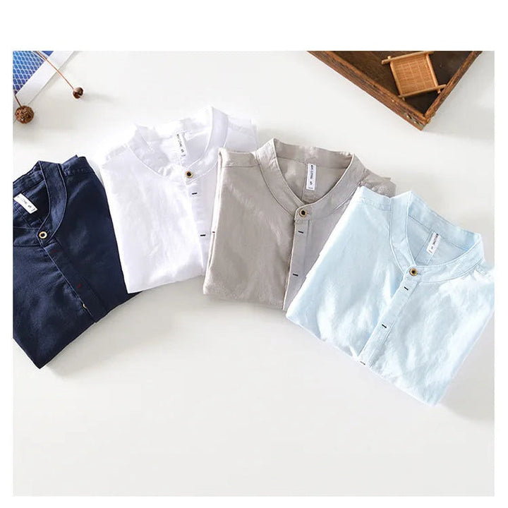Zomerkleding: modern Hoymans herenoverhemd met mandarin kraag, comfortabel en losvallend voor casual stijl.