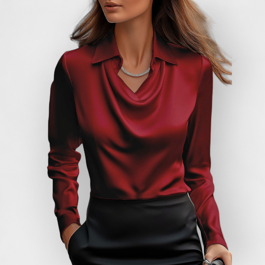 Comfortabele damesblouse met watervalkraag, elegant voor zowel kantoor als chique avondkleding.