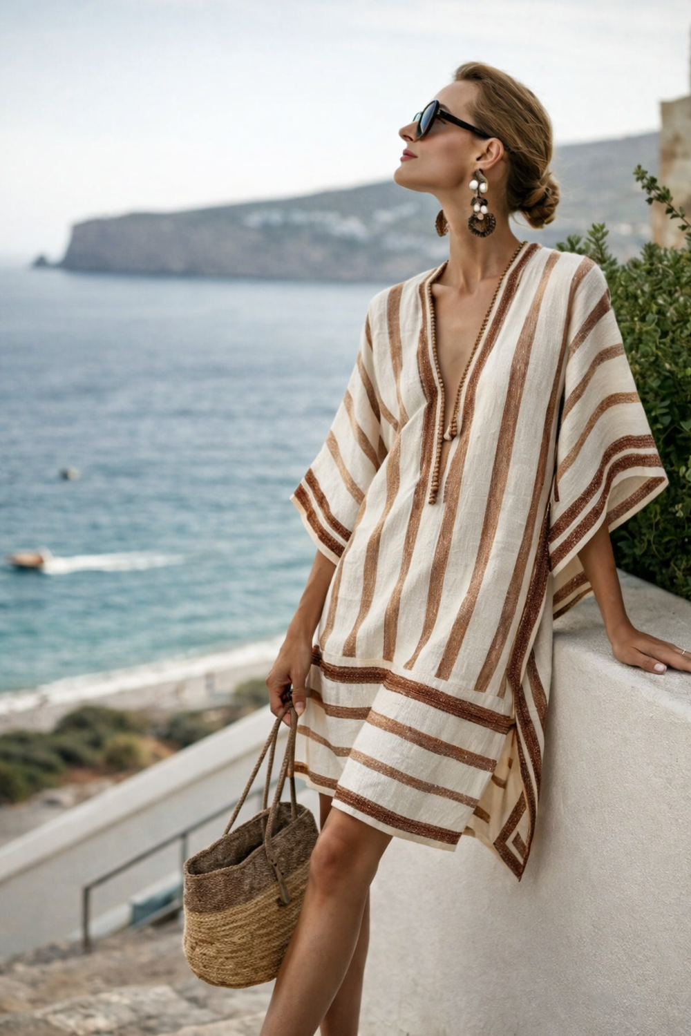 Boho dames strandjurk van comfortabel polyester met elegante V-hals. Perfecte losvallende zomerjurk voor vakantie.