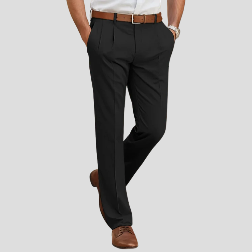 Veelzijdige casual zakelijke herenbroek van katoenmix, ideaal voor kantoor en smart casual gelegenheden.