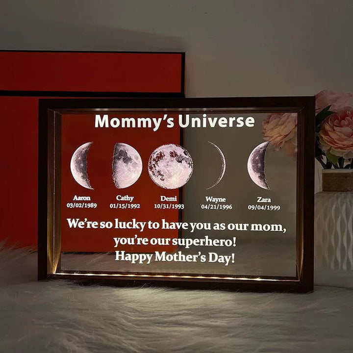 Wanddecoratie: unieke gepersonaliseerde maanfase print met datum, perfect als origineel moederdag cadeau of liefdevolle herinnering.