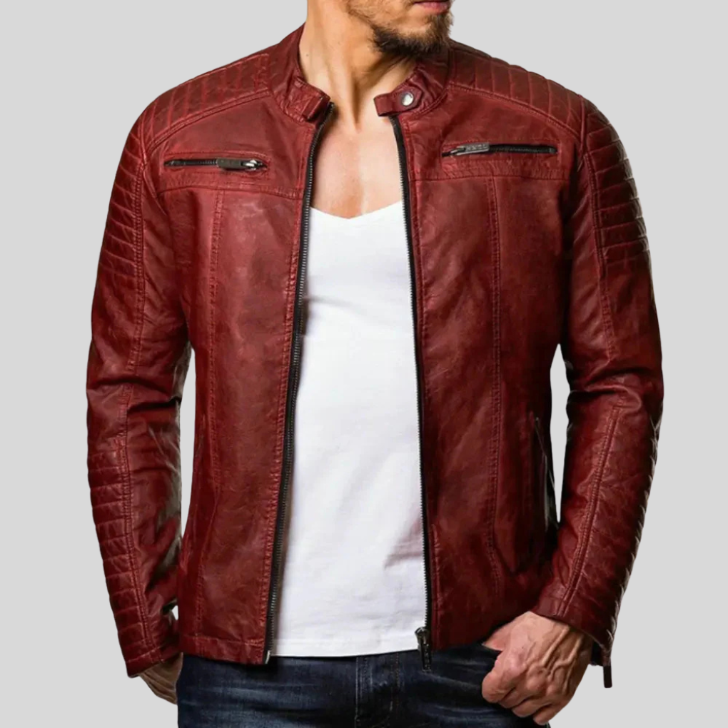 Bruine heren leren biker jas, windbestendig en robuust, perfect als casual winterjas voor modebewuste mannen.