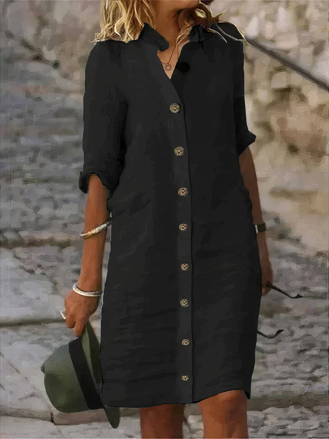 Ademende losvallende dames midi-jurk, ideaal als comfortabele zomerjurk voor vrouwen. Stijlvol en veelzijdig.
