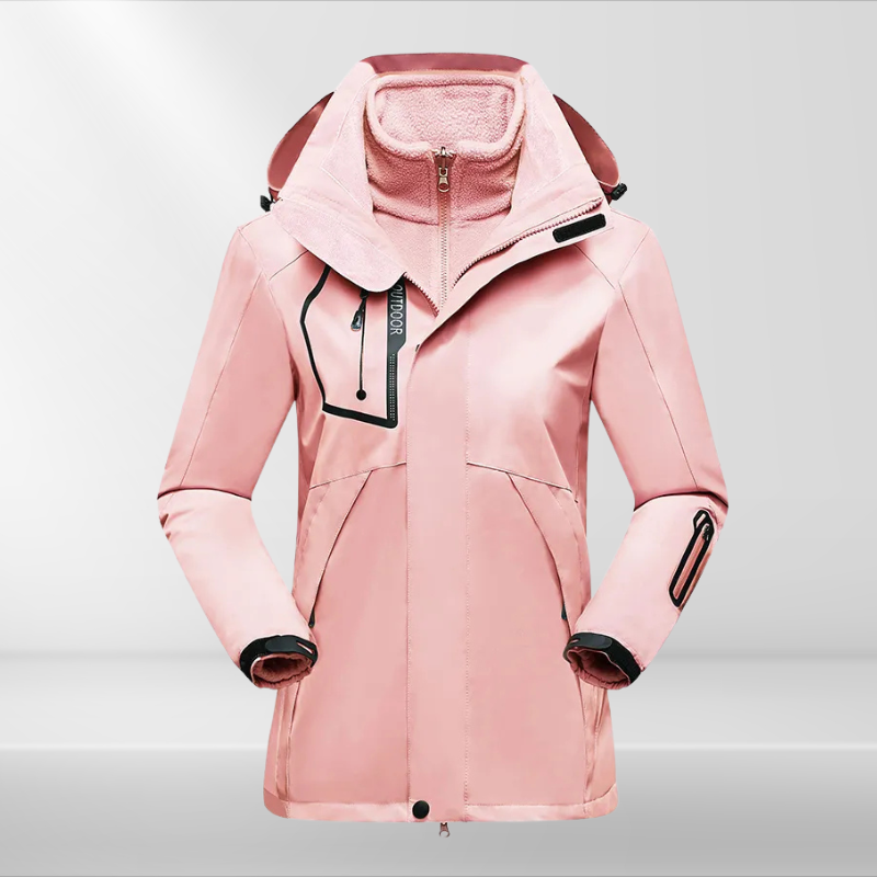 Dames wind- en waterdichte outdoorjas Romy, beschermt tegen regen en wind tijdens buitenavonturen.