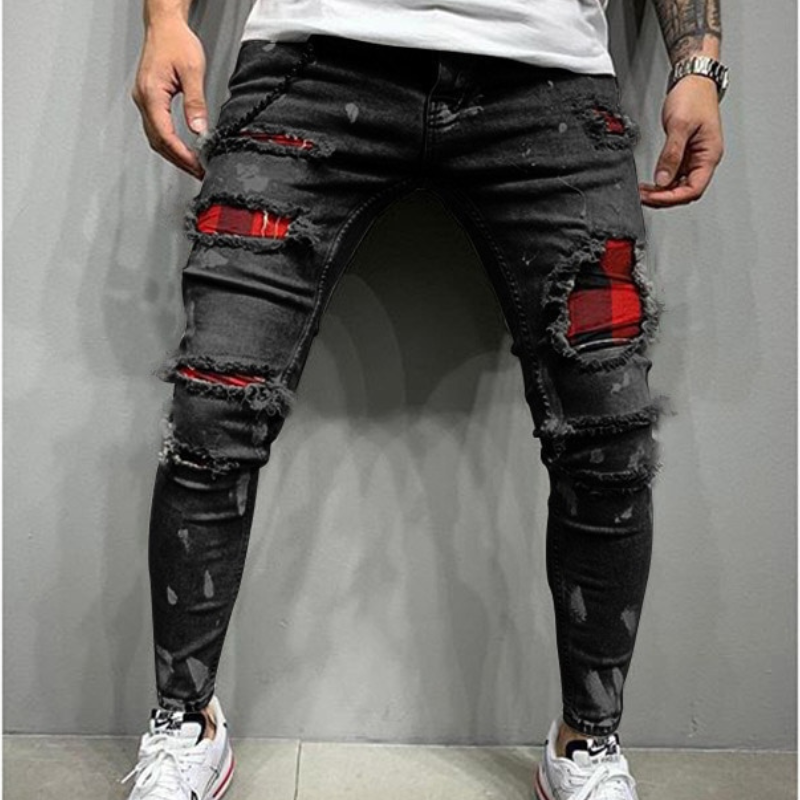 Heren Milan slim fit jeans met trendy scheuren en patches, perfect voor een casual streetwear look.