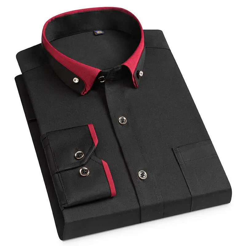 Detailstof van het Hoymans strijkvrije stretch heren overhemd. Comfortabel en zakelijk.