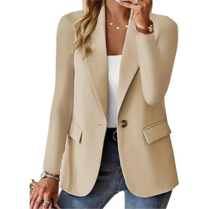 Modieuze damesblazer met één knoop, getailleerd voor een professionele zakelijke of chique casual uitstraling.