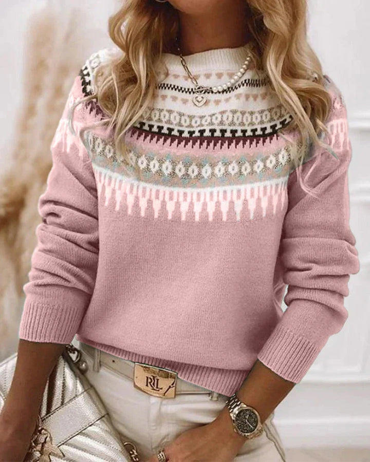 Trendy dames trui met lange mouwen en print. Comfortabele slim fit voor winterkleding.