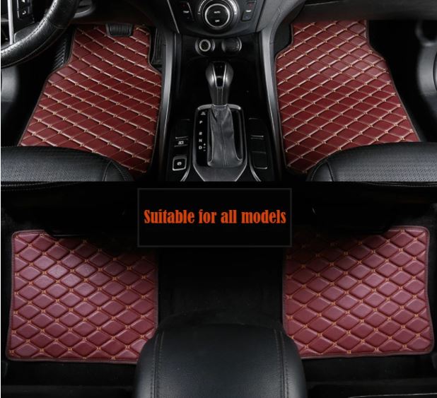 Detail van duurzame universele auto vloermat van synthetisch leer, ideaal voor alle seizoenen en eenvoudige reiniging.