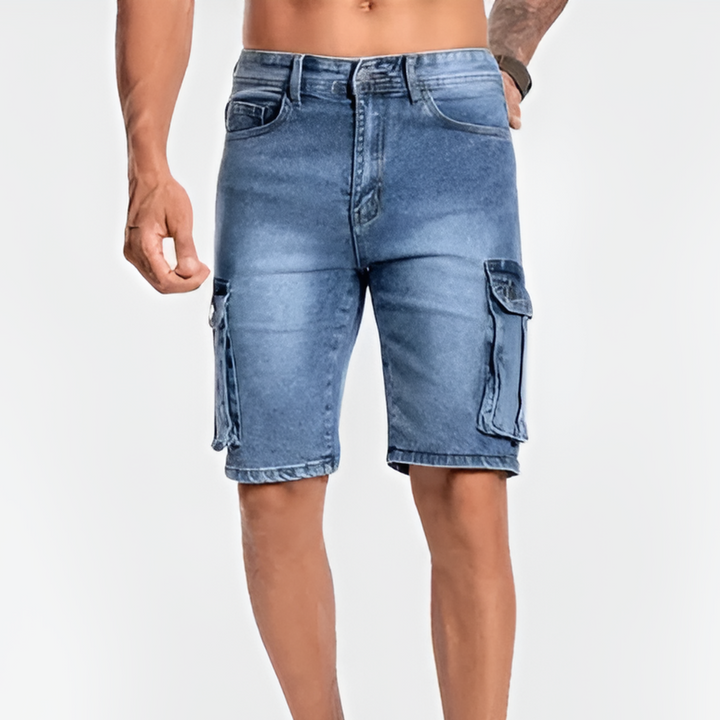 Blauwe heren denim cargoshorts, comfortabel en praktisch voor casual zomerkleding. Ideaal voor dagelijks gebruik.
