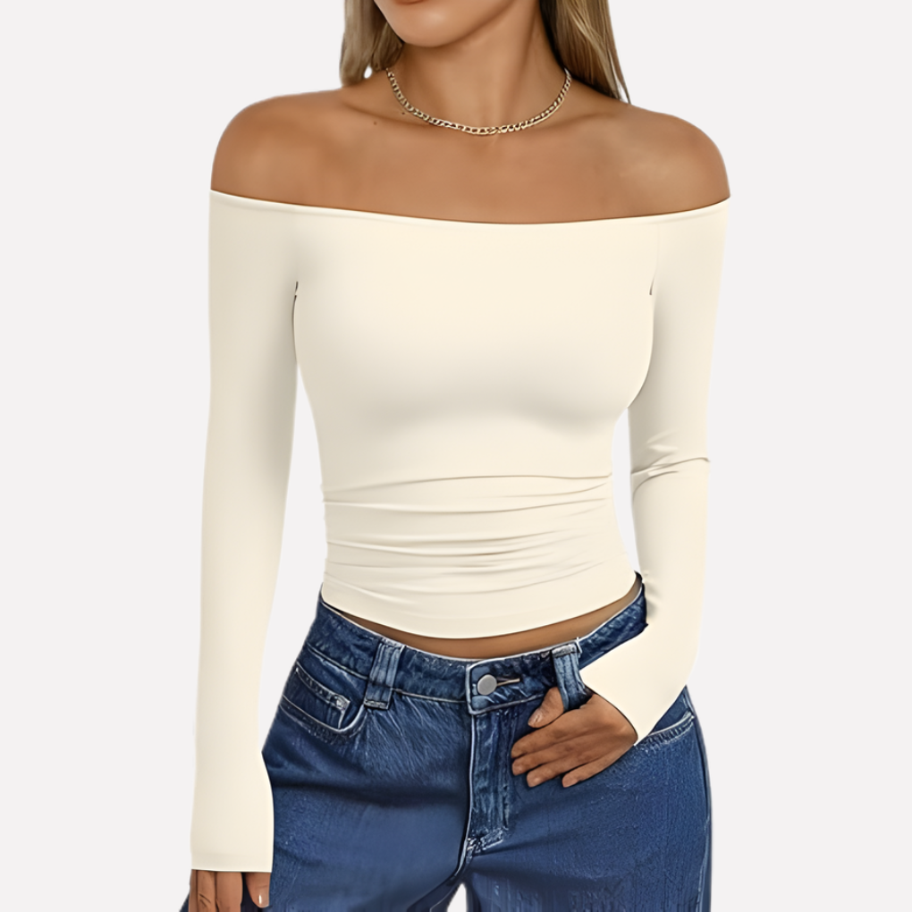 Modieuze off-shoulder damestop met lange mouwen, ideaal voor zowel casual als chique gelegenheden.